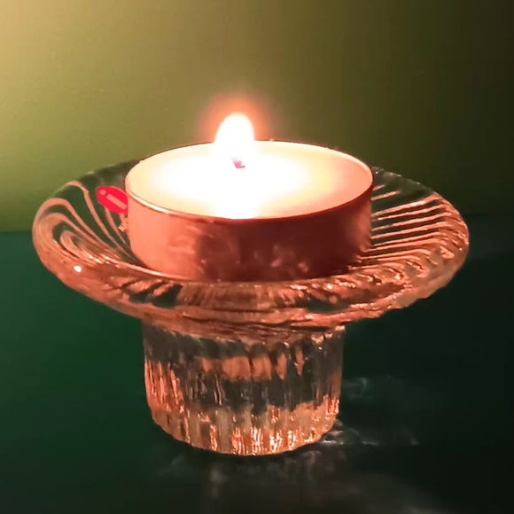 Set of 2 VTG 1980s Iitala Finland "Poppa" Clear Glass Crystal Candle Holders - Picture 3 of 11